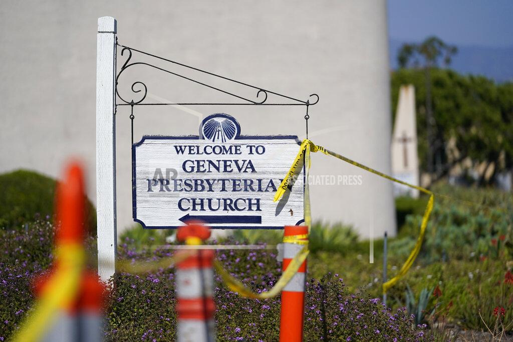Ashley Landis Crime scene tape surrounds Geneva Presbyterian Church on Tuesday, May 17, 2022, in Laguna Woods, Calif. A shooting at the church on Sunday left one dead and five injured. (AP Photo/Ashley Landis)