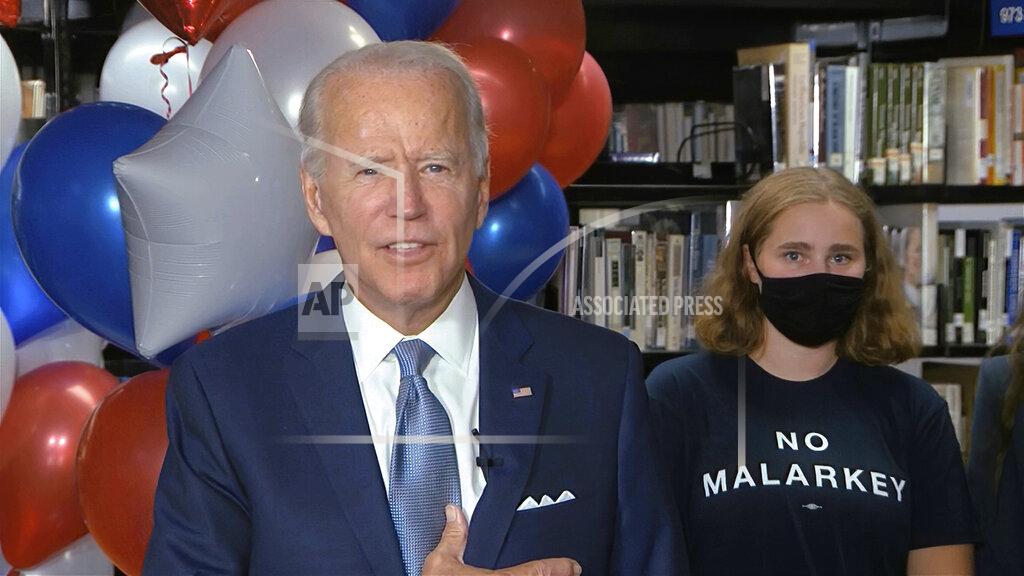 Uncredited In this image from video, Democratic presidential candidate former Vice President Joe Biden, speaks after the roll call vote during the second night of the Democratic National Convention on Tuesday, Aug. 18, 2020. (Democratic National Convention via AP)