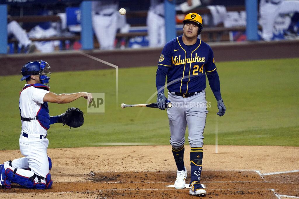 Ashley Landis Milwaukee Brewers' Avisail Garcia reacts after striking out during the third inning in Game 2 of the team's National League wild-card baseball series against the Los Angeles Dodgers on Thursday, Oct. 1, 2020, in Los Angeles. (AP Photo/Ashley Landis)