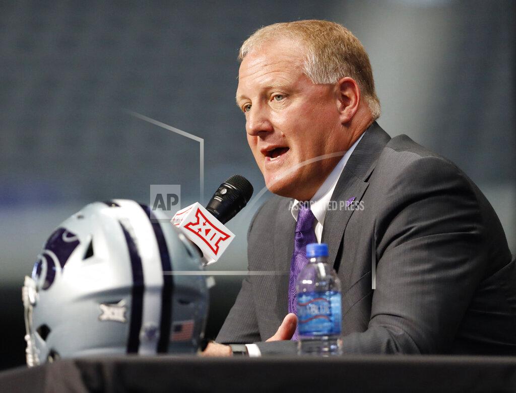 David Kent Kansas State head coach Chris Klieman speaks during Big 12 Conference NCAA college football media day Tuesday, July 16, 2019, at AT&T Stadium in Arlington, Texas. (AP Photo/David Kent)
