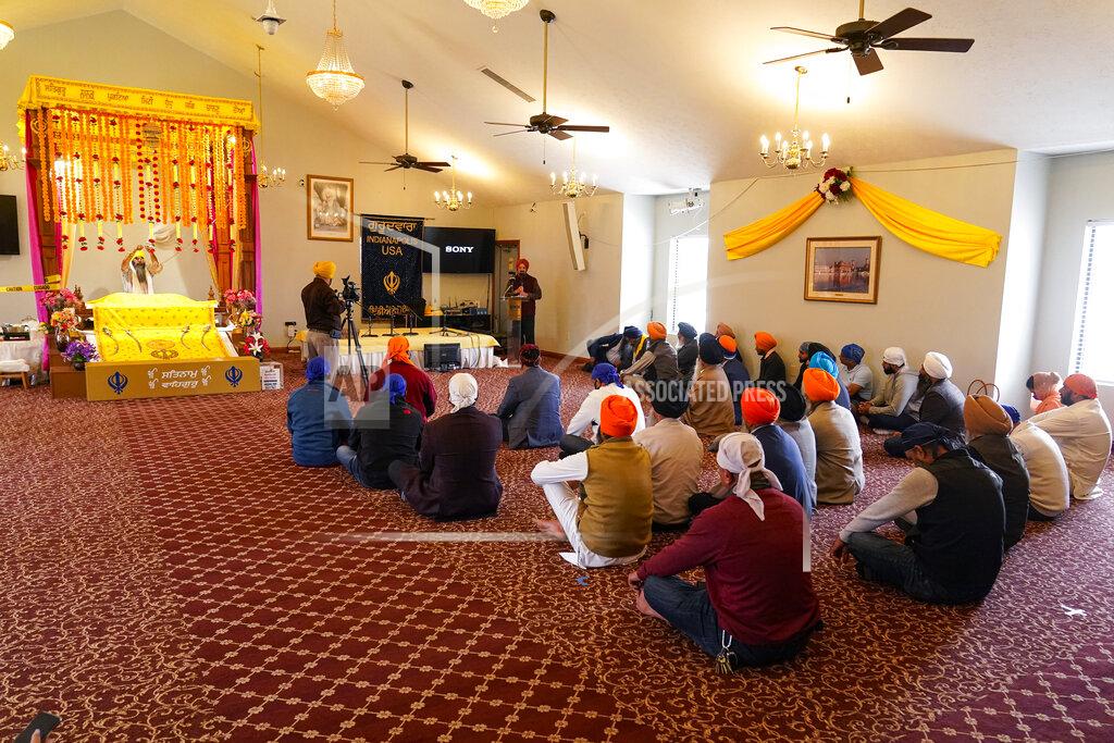 Michael Conroy Members of the Sikh Coalition gather at the Sikh Satsang of Indianapolis in Indianapolis, Saturday, April 17, 2021 to formulate the groups response to the shooting at a FedEx facility in Indianapolis that claimed the lives of four members of the Sikh community. A gunman killed eight people and wounded several others before taking his own life in a late-night attack at a FedEx facility near the Indianapolis airport. (AP Photo/Michael Conroy)