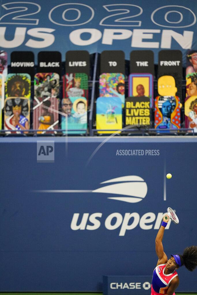 Frank Franklin Ii Naomi Osaka, of Japan, serves to Camila Giorgi, of Italy, during the second round of the U.S. Open tennis championships, Wednesday, Sept. 2, 2020, in New York. (AP Photo/Frank Franklin II)