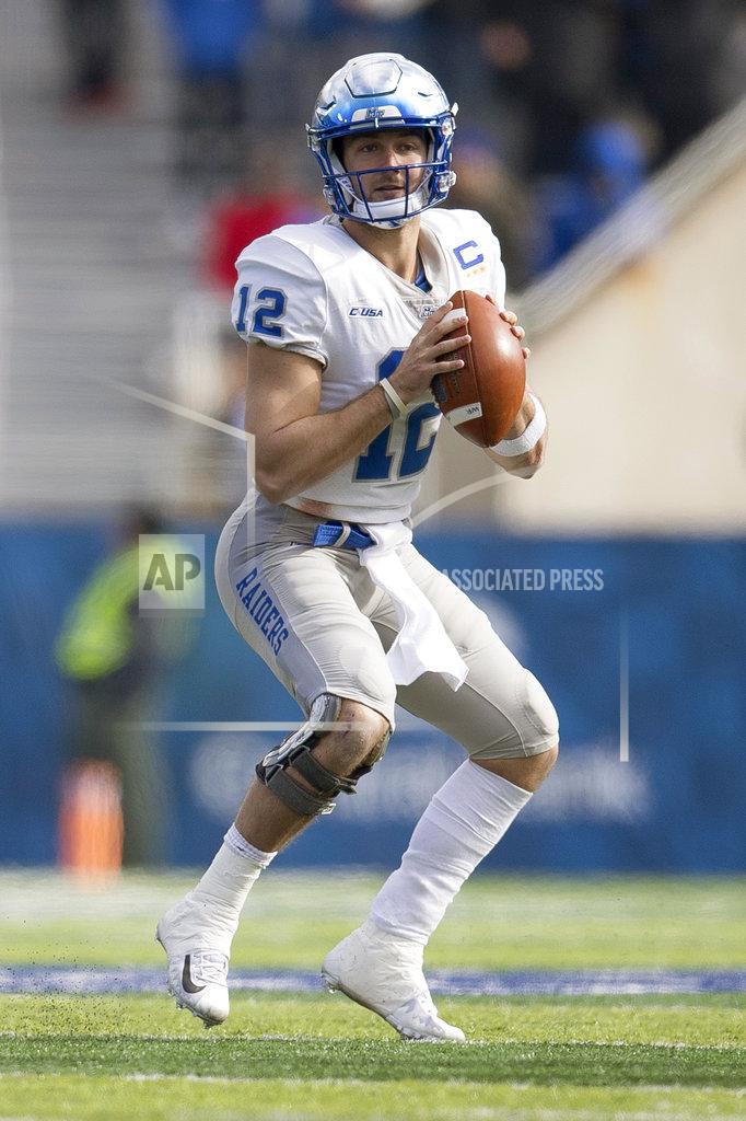 Bryan Woolston Middle Tennessee quarterback Brent Stockstill (12) prepares to pass the ball during the first half of an NCAA college football game against Kentucky in Lexington, Ky., Saturday, Nov. 17, 2018. (AP Photo/Bryan Woolston)