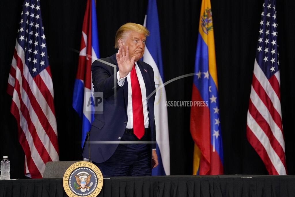 Evan Vucci President Donald Trump leaves after a roundtable on Venezuela at Iglesia Doral Jesus Worship Center, Friday, July 10, 2020, in Doral, Fla. (AP Photo/Evan Vucci)