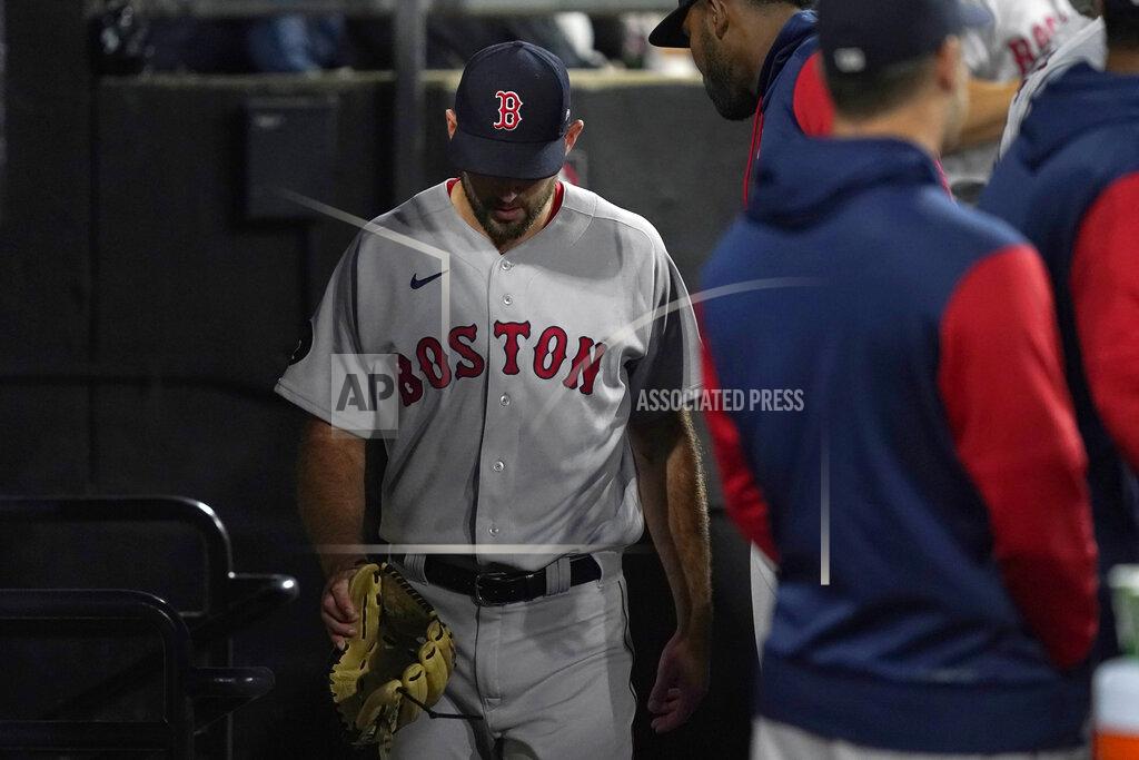 Charles Rex Arbogast Boston Red Sox starting pitcher Michael Wacha walks through the dugout after giving up a two-run home run to Chicago White Sox's Andrew Vaughn, and being removed, during the fifth inning of a baseball game Thursday, May 26, 2022, in Chicago. (AP Photo/Charles Rex Arbogast)