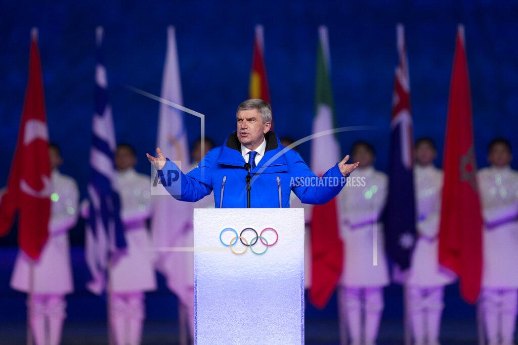 Bernat Armangue International Olympic Committee President Thomas Bach speaks during the closing ceremony of the 2022 Winter Olympics, Sunday, Feb. 20, 2022, in Beijing. (AP Photo/Bernat Armangue)