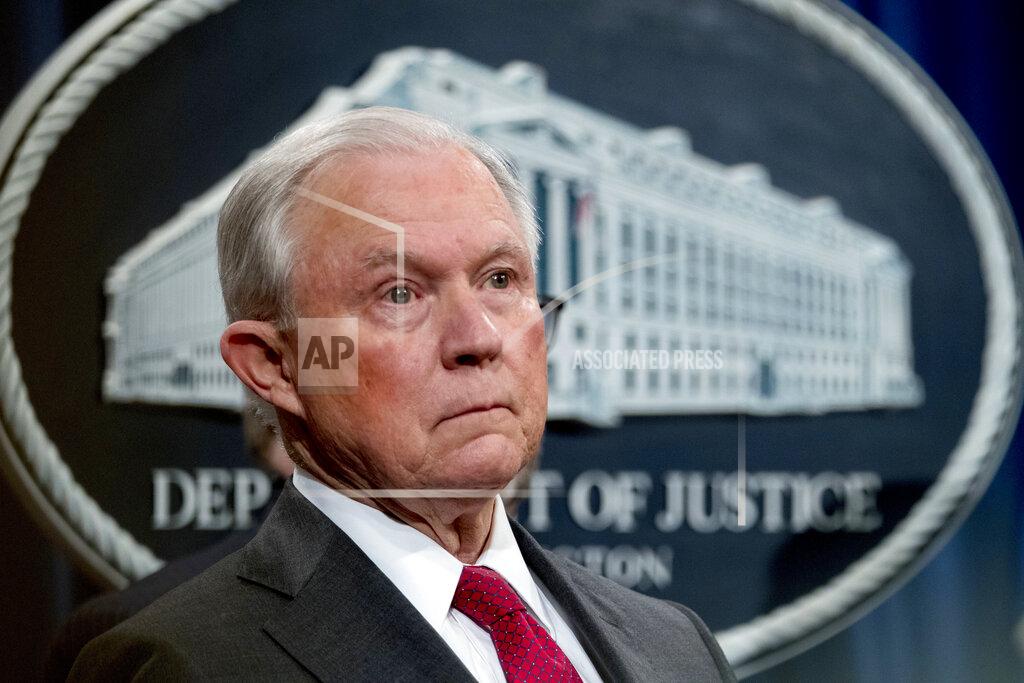 Andrew Harnik FILE - In this Oct. 16, 2018 file photo, then Attorney General Jeff Sessions attends a news conference at the Justice Department in Washington. Senate Democratic leaders are demanding that former Attorneys General Bill Barr and Jeff Sessions testify about the secret seizure of data from House Democrats in 2018. (AP Photo/Andrew Harnik)