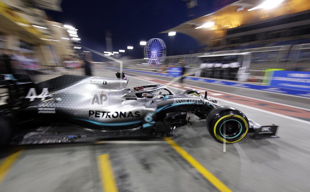Luca Bruno Mercedes driver Lewis Hamilton of Britain leaves the pit during the second free practice at the Formula One Bahrain International Circuit in Sakhir, Bahrain, Friday, March 29, 2019. The Bahrain Formula One Grand Prix will take place on Sunday. (AP Photo/Luca Bruno)