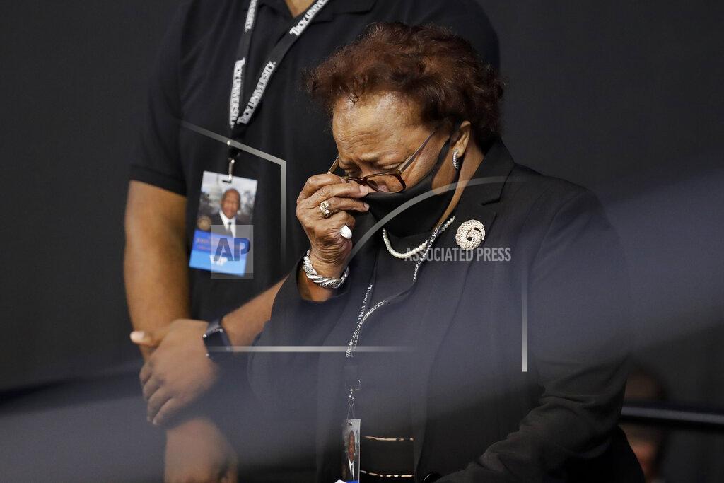 Brynn Anderson Ethel Mae Tyner, sister, of the late Rep. John Lewis, D-Ga., wipes her face during a service celebrating "The Boy from Troy" at Troy University on Saturday, July 25, 2020, in Troy, Ala. Lewis, who carried the struggle against racial discrimination from Southern battlegrounds of the 1960s to the halls of Congress, died Friday, July 17, 2020. (AP Photo/Brynn Anderson)