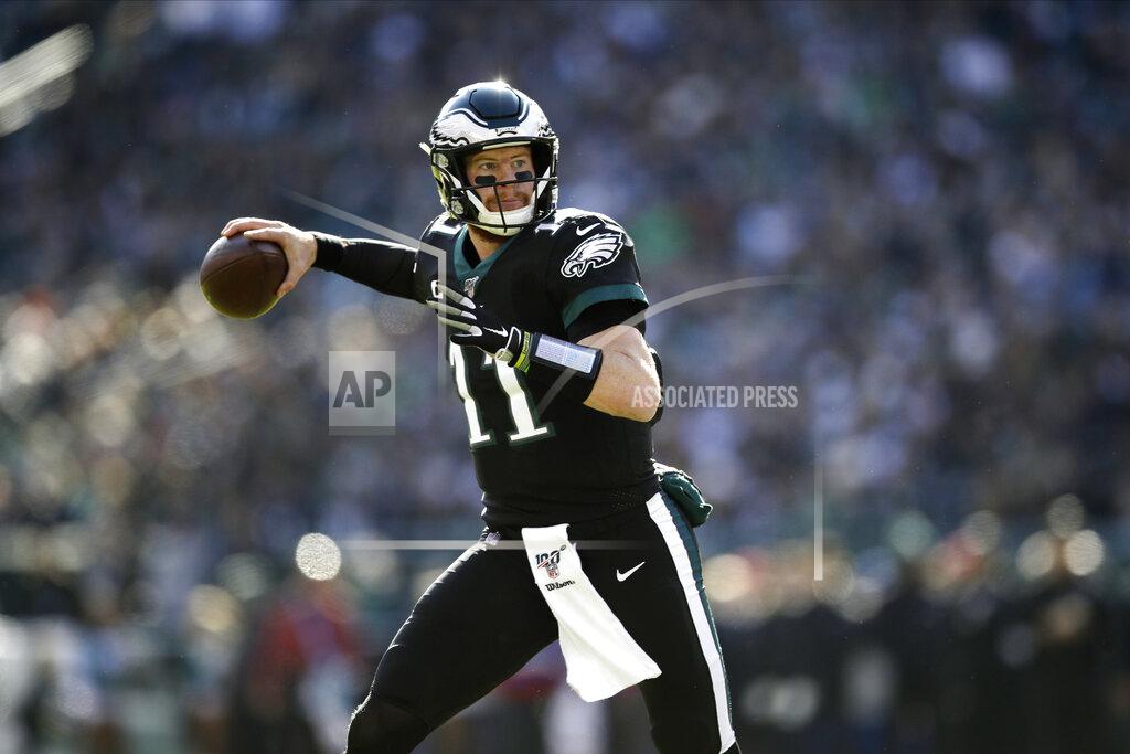 Matt Rourke Philadelphia Eagles' Carson Wentz passes during the first half of an NFL football game against the Chicago Bears, Sunday, Nov. 3, 2019, in Philadelphia. (AP Photo/Matt Rourke)
