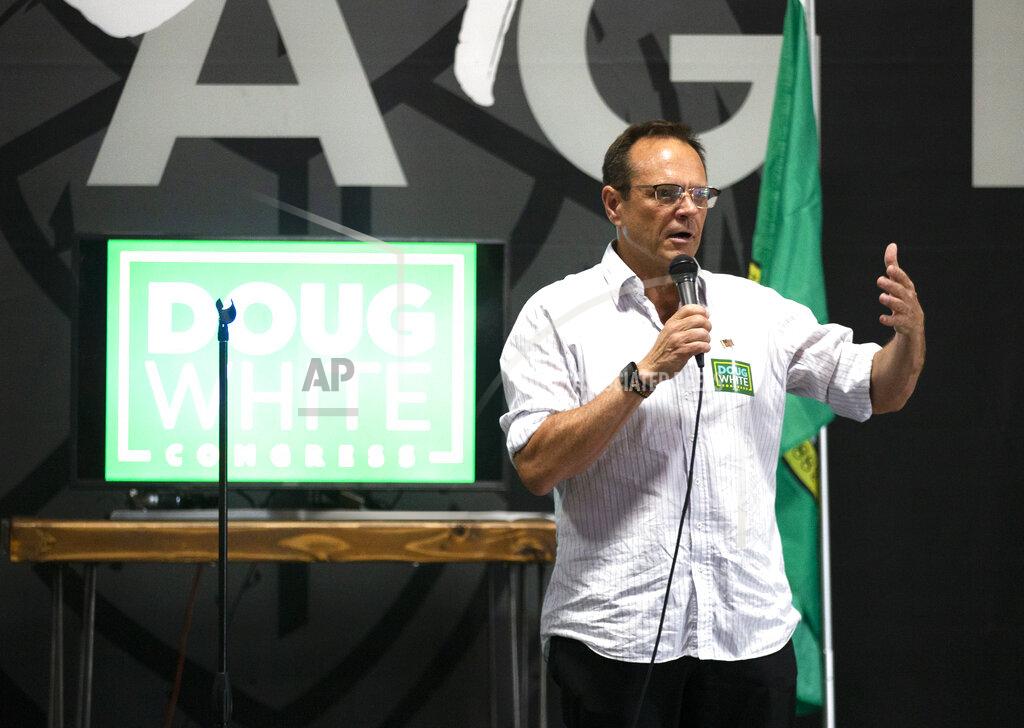 Evan Abell FILE - Doug White speaks to the crowd at his primary election party at Hop Capital Brewing, Aug. 2, 2022, in Yakima, Wash. Republican Rep. Dan Newhouse, who voted to impeach Donald Trump over the Jan. 6 insurrection, appeared well positioned Friday, Aug. 5, to advance to the general election in his Washington state primary. Newhouse, the four-term incumbent in the 4th Congressional District in central Washington, had about 26% of the vote, followed by Democrat White, who had just over 25%. (Evan Abell/Yakima Herald-Republic via AP, File)