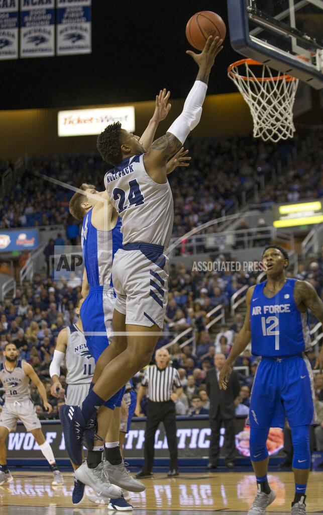 Tom R. Smedes Nevada forward Jordan Caroline (24) lays the ball in against Air Force in the first half of an NCAA college basketball game in Reno, Nev., Saturday, Jan. 19, 2019. (AP Photo/Tom R. Smedes)