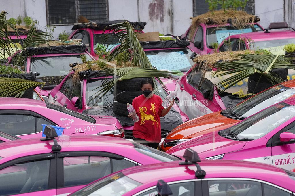 Sakchai Lalit Workers from two taxi cooperatives assemble miniature gardens on the rooftops of unused taxis parked in Bangkok, Thailand, Thursday, Sept. 16, 2021. Taxi fleets in Thailand are giving new meaning to the term “rooftop garden,” as they utilize the roofs of cabs idled by the coronavirus crisis to serve as small vegetable plots and raise awareness about the plight of out of work drivers. (AP Photo/Sakchai Lalit)