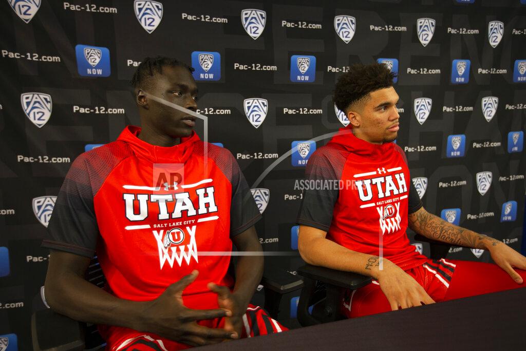 D. Ross Cameron Utah's Both Gach, left, and Timmy Allen speak during the Pac-12 NCAA college basketball media day Tuesday, Oct. 8, 2019 in San Francisco. (AP Photo/D. Ross Cameron)