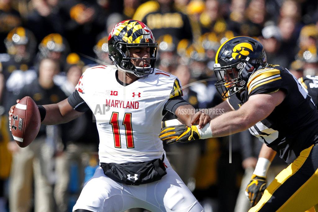 Charlie Neibergall Maryland quarterback Kasim Hill (11) is sacked by Iowa defensive end Parker Hesse during the second half of an NCAA college football game, Saturday, Oct. 20, 2018, in Iowa City, Iowa. Iowa won 23-0. (AP Photo/Charlie Neibergall)