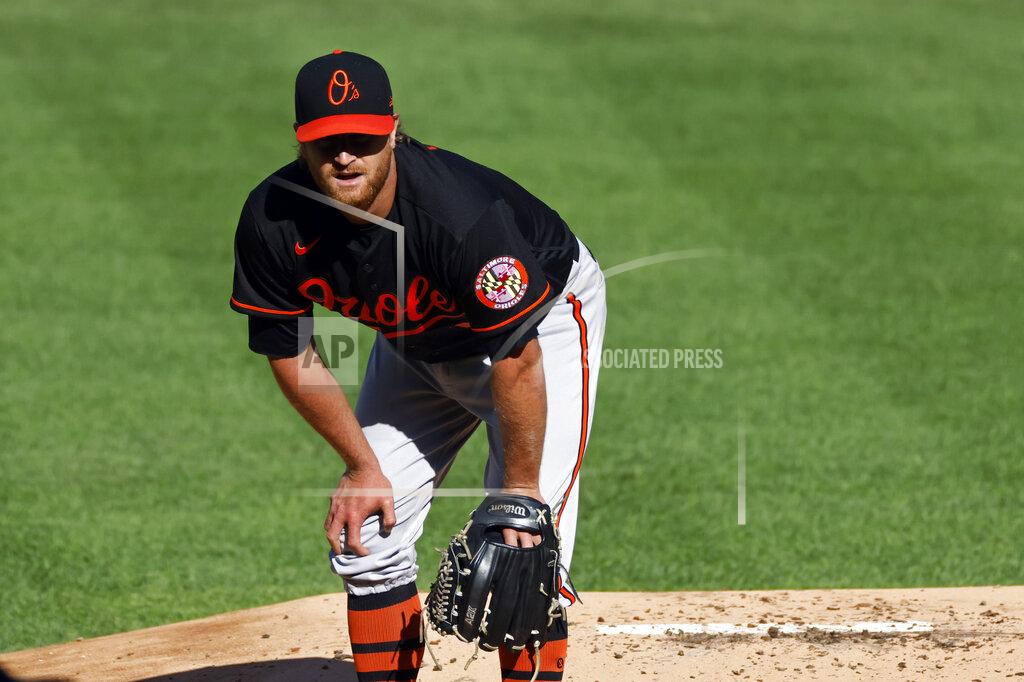 Adam Hunger Baltimore Orioles pitcher Alex Cobb reacts after giving up a two-run home run to New York Yankees' Brett Gardner during the first inning of the first baseball game of a doubleheader, Friday, Sept. 11, 2020, in New York. (AP Photo/Adam Hunger)