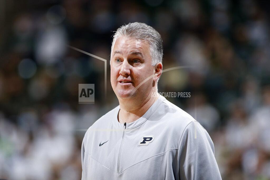 Al Goldis Purdue coach Matt Painter watches during the first half of an NCAA college basketball game against Michigan State, Saturday, Feb. 26, 2022, in East Lansing, Mich. Michigan State won 68-65. (AP Photo/Al Goldis)