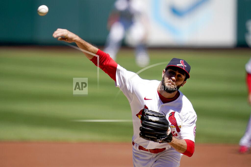 Jeff Roberson St. Louis Cardinals starting pitcher Daniel Ponce de Leon throws during the first inning of a baseball game against the Milwaukee Brewers Sunday, April 11, 2021, in St. Louis. (AP Photo/Jeff Roberson)