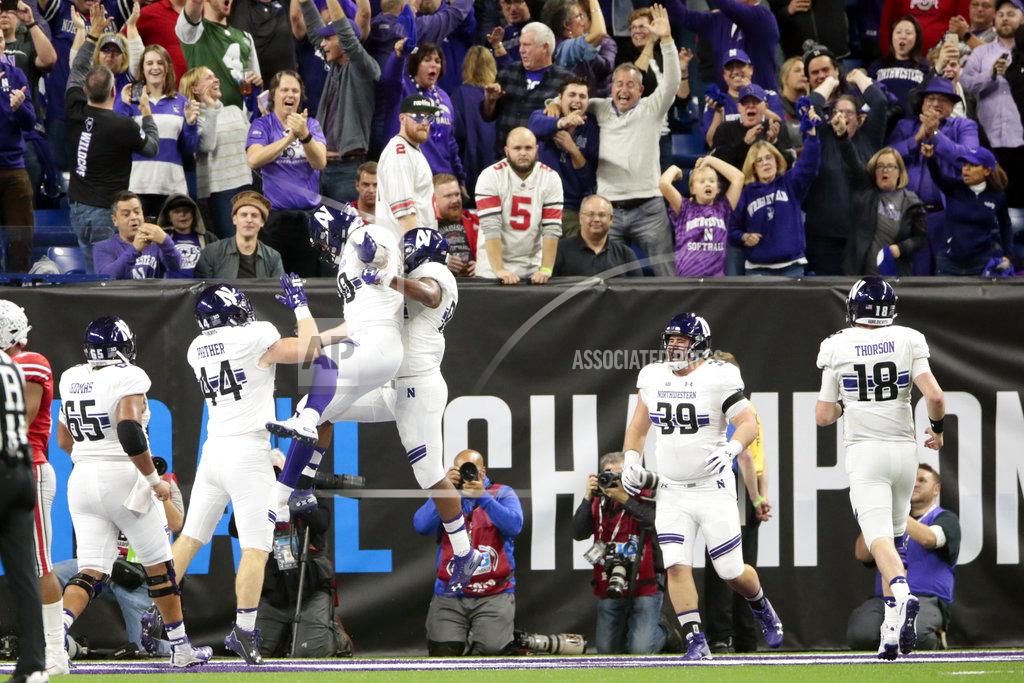 Aj Mast Northwestern wide receiver Trey Pugh (80) and wide receiver Cameron Green (84) celebrate a touchdown reception by Green during the second half of the Big Ten championship NCAA college football game against Ohio State, Saturday, Dec. 1, 2018, in Indianapolis. (AP Photo/AJ Mast)