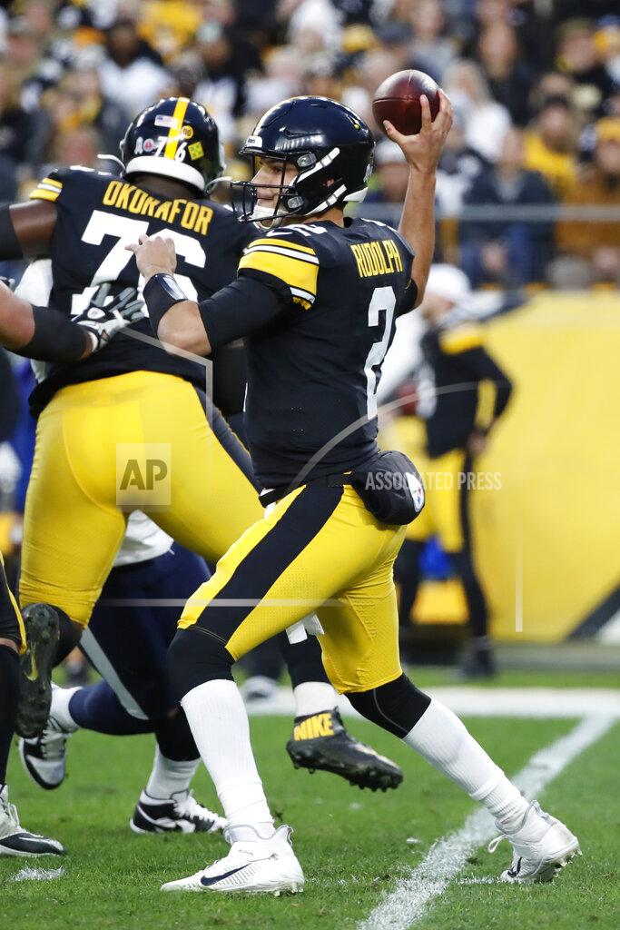 Don Wright Pittsburgh Steelers quarterback Mason Rudolph (2) looks to throw a pass during the first half of an NFL football game against the Los Angeles Rams in Pittsburgh, Sunday, Nov. 10, 2019. (AP Photo/Don Wright)