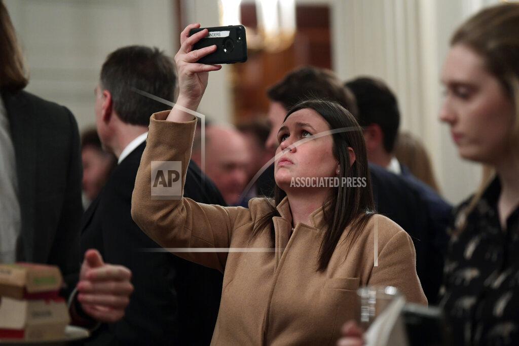 Susan Walsh White House press secretary Sarah Huckabee Sanders attends the reception for the Clemson Tigers in the State Dining Room of the White House in Washington, Monday, Jan. 14, 2019. (AP Photo/Susan Walsh)