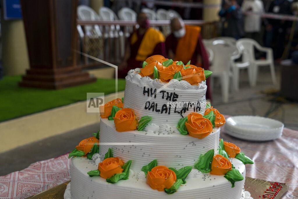 Ashwini Bhatia A cake to mark the 87th birthday of Tibetan spiritual leader the Dalai Lama is displayed at the Tsuglakhang temple in Dharmsala, India, Wednesday, July 6, 2022. (AP Photo/Ashwini Bhatia)