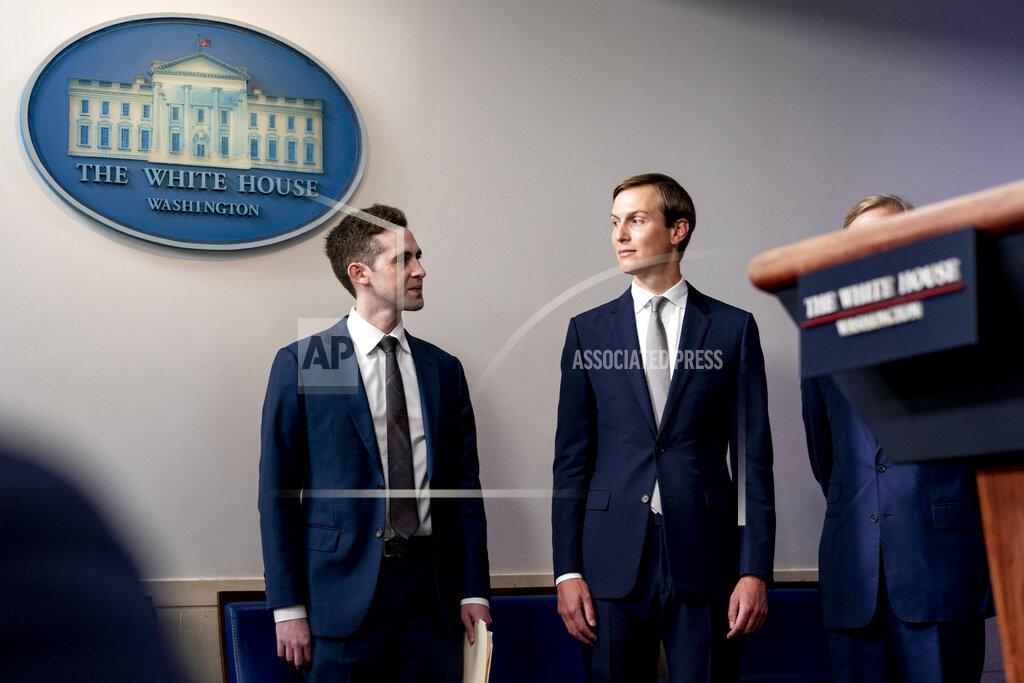 Andrew Harnik FILE - In this Thursday, Aug. 13, 2020 file photo, Avraham Berkowitz, Assistant to the President and Special Representative for International Negotiations, left, and President Donald Trump's White House senior adviser Jared Kushner, look at each other during a press briefing in the James Brady Press Briefing Room at the White House in Washington, after Trump announced that the United Arab Emirates and Israel have agreed to establish full diplomatic ties as part of a deal to halt the annexation of occupied land sought by the Palestinians for their future state. Belarusian opposition figures, Hong Kong-pro-democracy activists, the Black Lives Matter movement, a jailed Russian opposition leader and two former White House senior advisers are among this year’s nominations for the Nobel Peace Prize. The 2021 deadline has passed and some of those who nominated people have spoken up. (AP Photo/Andrew Harnik, File)