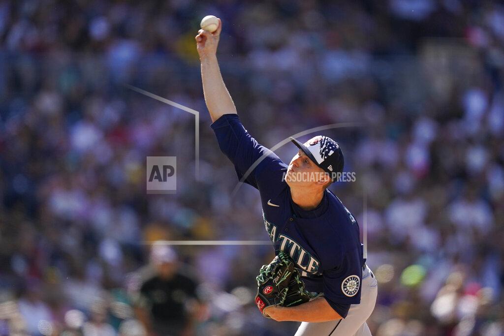 Gregory Bull Seattle Mariners starting pitcher Chris Flexen works against a San Diego Padres batter during the third inning of a baseball game Monday, July 4, 2022, in San Diego. (AP Photo/Gregory Bull)