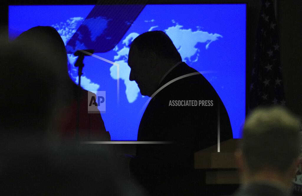 Tom Brenner Secretary of State Mike Pompeo during a news conference at the State Department in Washington, Wednesday, July 8, 2020. (Tom Brenner/Pool via AP)