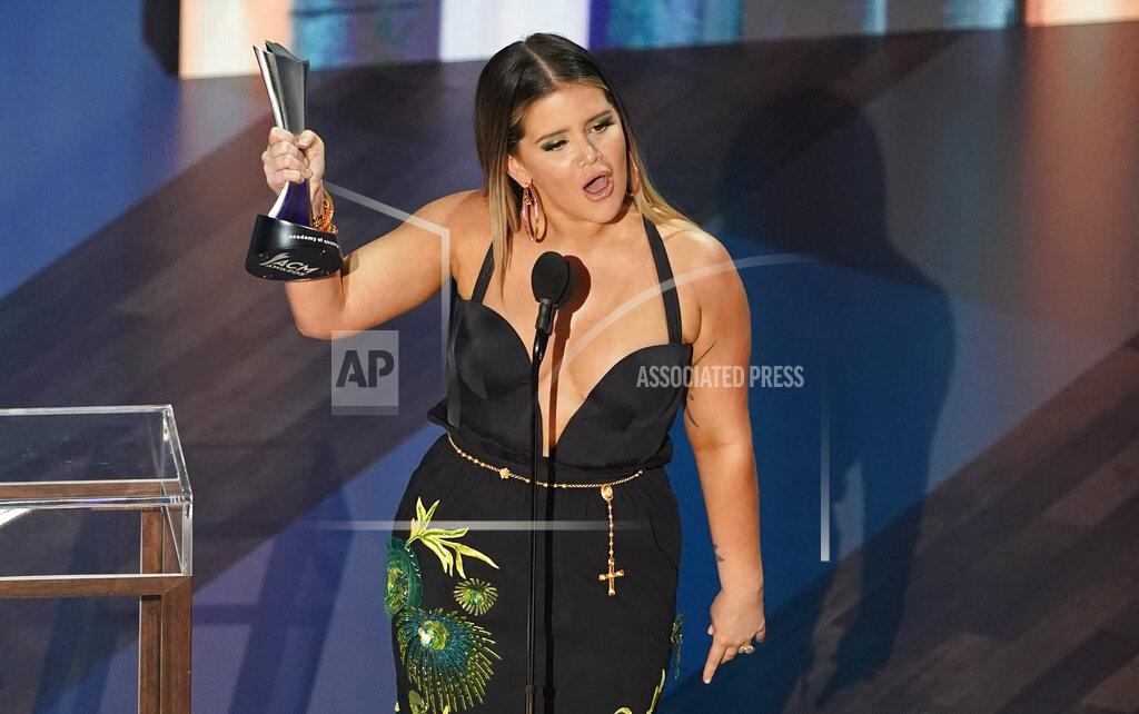 Mark Humphrey Maren Morris accepts the female artist of the year award during the 55th annual Academy of Country Music Awards at the Grand Ole Opry House on Wednesday, Sept. 16, 2020, in Nashville, Tenn. (AP Photo/Mark Humphrey)