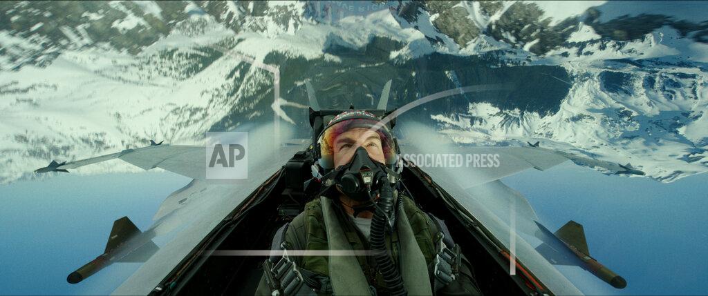 Uncredited This image released by Paramount Pictures shows Tom Cruise portraying Capt. Pete "Maverick" Mitchell in a scene from "Top Gun: Maverick." (Paramount Pictures via AP)