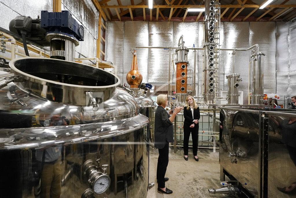 Steve Helber In this Monday, June 7, 2021, photo Rep Abigail Spanberger, D-Va., right, listens to distiller Sherry Brockenbrough, during a tour of the Hilltop distillery in Maidens, Va. Spanberger held a roundtable discussion with distillers to discuss COVID-19 reopening challenges experienced by small businesses & regulatory issues facing central Virginia distilleries. (AP Photo/Steve Helber)