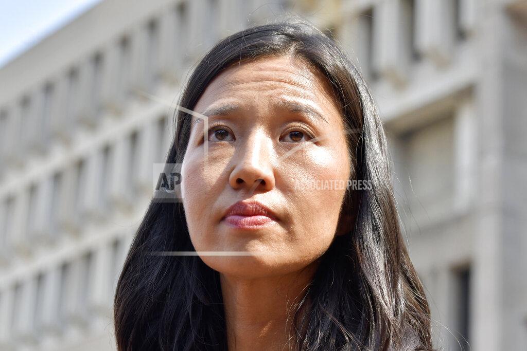 Josh Reynolds Mayoral Candidate City Councilor Michelle Wu looks on during a news conference outside City Hall in Boston, Wednesday, Sept. 15, 2021. Wu placed first in a preliminary mayoral runoff election that selected two top contenders from a field of five candidates all of whom are people of color, four of them women. (AP Photo/Josh Reynolds)