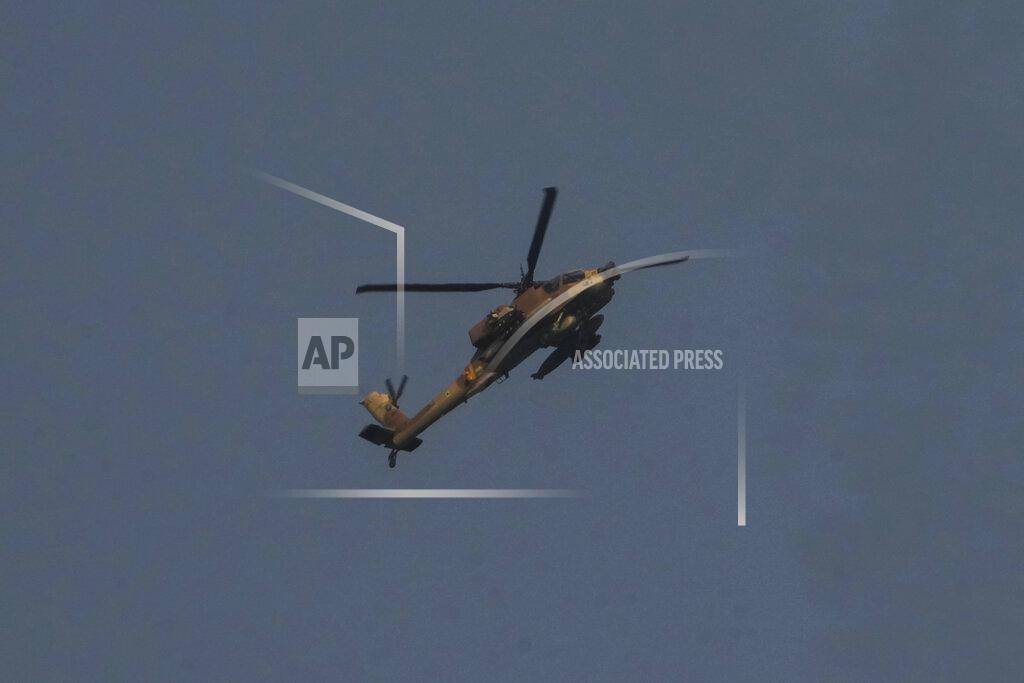 Ariel Schalit An Israeli Air Force Apache helicopter flies towards the border with Gaza Strip, Friday, Aug. 5, 2022. Palestinian officials say Israeli airstrikes on Gaza have killed several people, including a senior militant, and wounded 40 others. (AP Photo/Ariel Schalit)