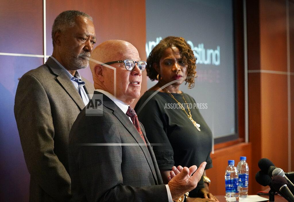 David Joles/Star Tribune Minneapolis residents Don and Sondra Samuels listen as their attorney Joe Anthony speaks at a press conference to discuss where the situation stands regarding language on the future of the Minneapolis policing ballot Wednesday, Sept. 15, 2021, in Minneapolis. A judge struck down ballot language last week that aimed to replace the Minneapolis Police Department with a new agency, which sent the City Council scrambling to approve new language that members hope will stand up. The injunction to keep the language off the ballot was sought by former City Council Member Samuels, his wife, and businessman Bruce Dachis. (David Joles/Star Tribune via AP)