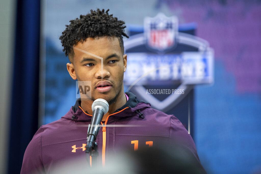 Oklahoma quarterback Kyler Murray talks to the media at the NFL Scouting Combine on Friday, March 1, 2019 in Indianapolis. (Detroit Lions via AP)
