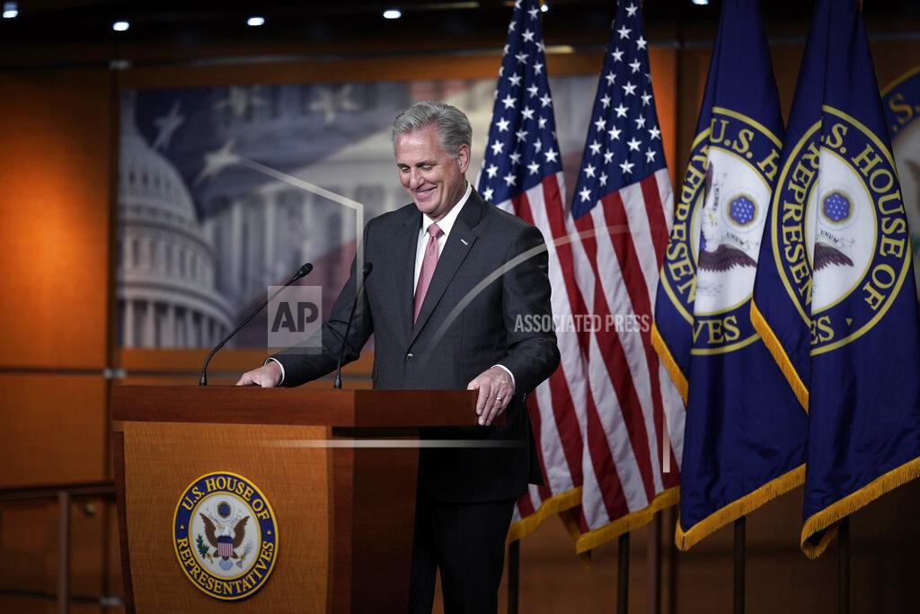 House Minority Leader Kevin McCarthy, R-Calif., talks about House Republicans and the election, during a news conference on Capitol Hill in Washington, Thursday, Nov. 12, 2020. (AP Photo/J. Scott Applewhite)