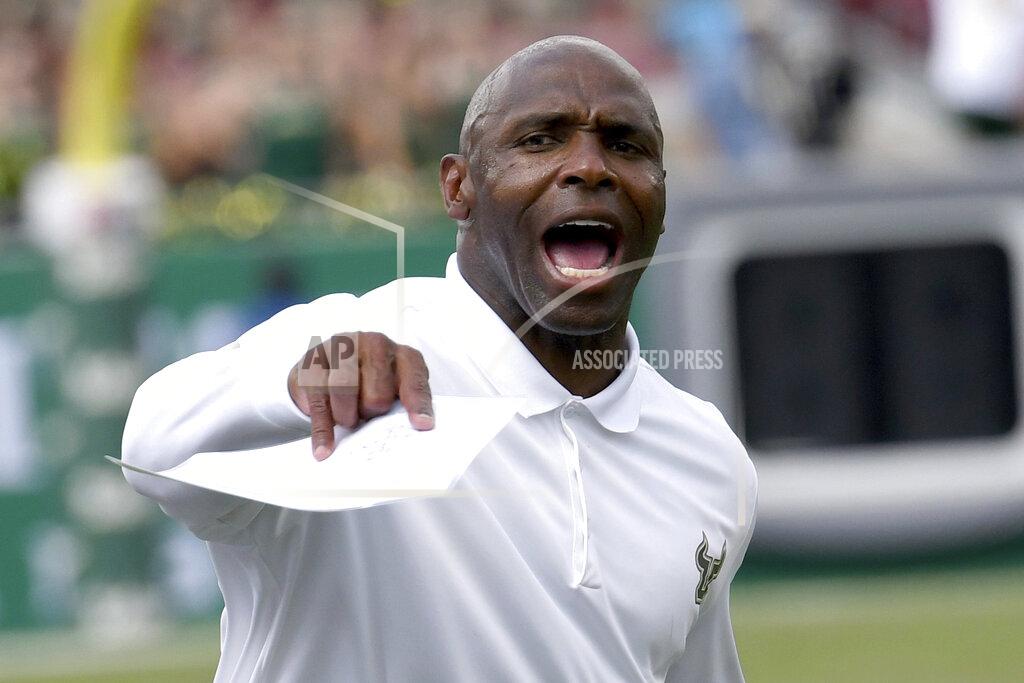 Jason Behnken FILE - In this Sept. 8, 2018, file photo, South Florida head coach Charlie Strong yells from the sideline during the fourth quarter of an NCAA football game against the Georgia Tech, in Tampa, Fla. No. 19 Wisconsin plays at South Florida on Friday, Aug. 30, 2019. (AP Photo/Jason Behnken, File)