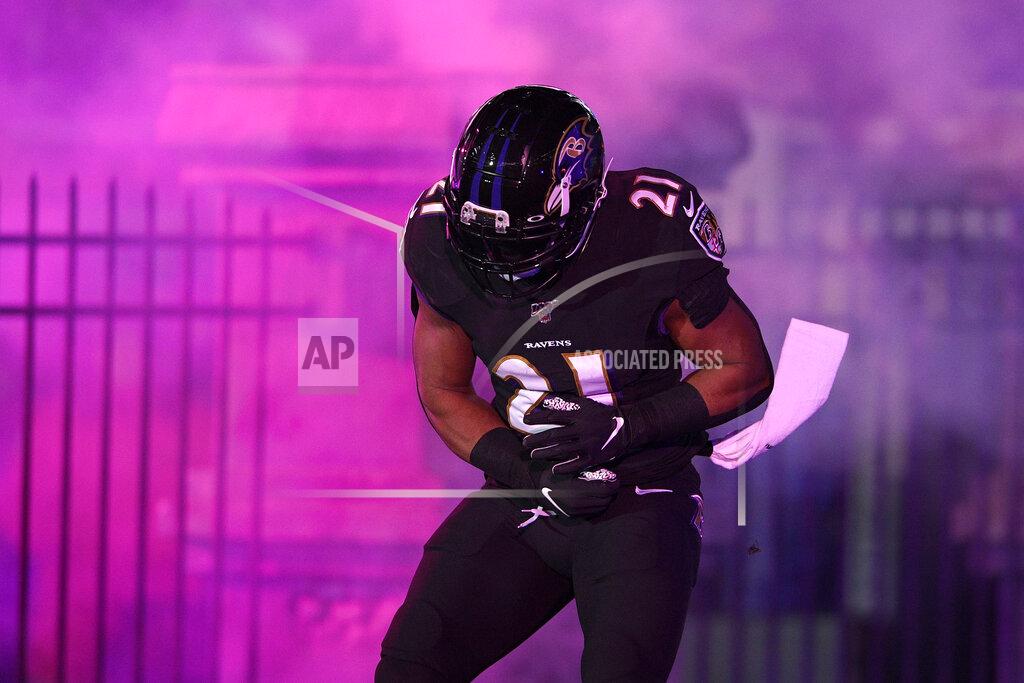 Nick Wass Baltimore Ravens running back Mark Ingram reacts while being introduced onto the field prior to an NFL football game against the New York Jets, Thursday, Dec. 12, 2019, in Baltimore. (AP Photo/Nick Wass)