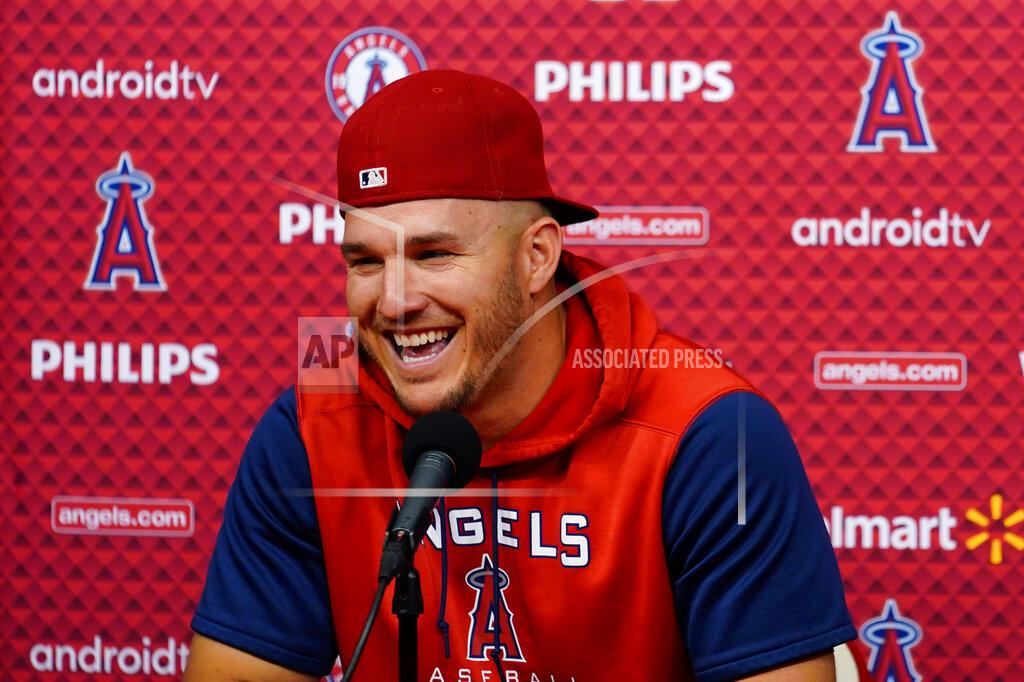 Matt Slocum Los Angeles Angels' Mike Trout speaks during a news conference before a baseball game against the Philadelphia Phillies, Friday, June 3, 2022, in Philadelphia. (AP Photo/Matt Slocum)