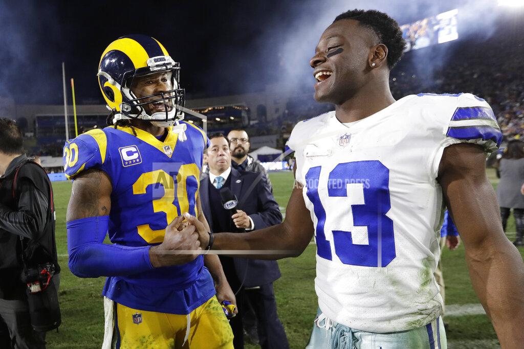 Marcio Jose Sanchez Los Angeles Rams running back Todd Gurley greets Dallas Cowboys wide receiver Michael Gallup after their win during an NFL divisional football playoff game Saturday, Jan. 12, 2019, in Los Angeles. (AP Photo/Marcio Jose Sanchez)