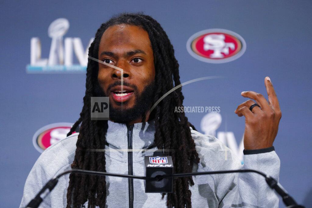 Wilfredo Lee San Francisco 49ers cornerback Richard Sherman speaks during a media availability, Wednesday, Jan. 29, 2020, in Miami, for the NFL Super Bowl 54 football game against the Kansas City Chiefs. (AP Photo/Wilfredo Lee)
