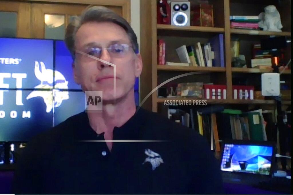 Dave Campbell Minnesota Vikings general manager Rick Spielman speaks on a conference call from his home in Eden Prairie, Minn., Tuesday, April 21, 2020. (AP Photo/Dave Campbell)