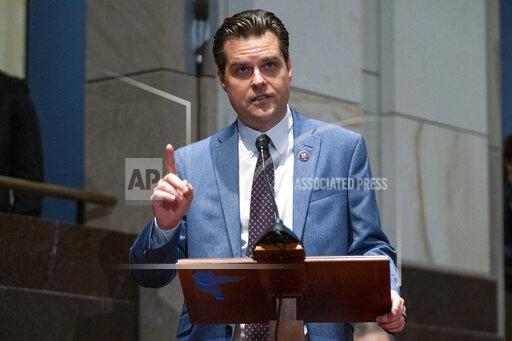 Rep. Matt Gaetz, R-Fla., speaks during a House Judiciary Committee oversight hearing of the Department of Justice on Thursday, Oct. 21, 2021, on Capitol Hill in Washington. (Greg Nash/Pool via AP)