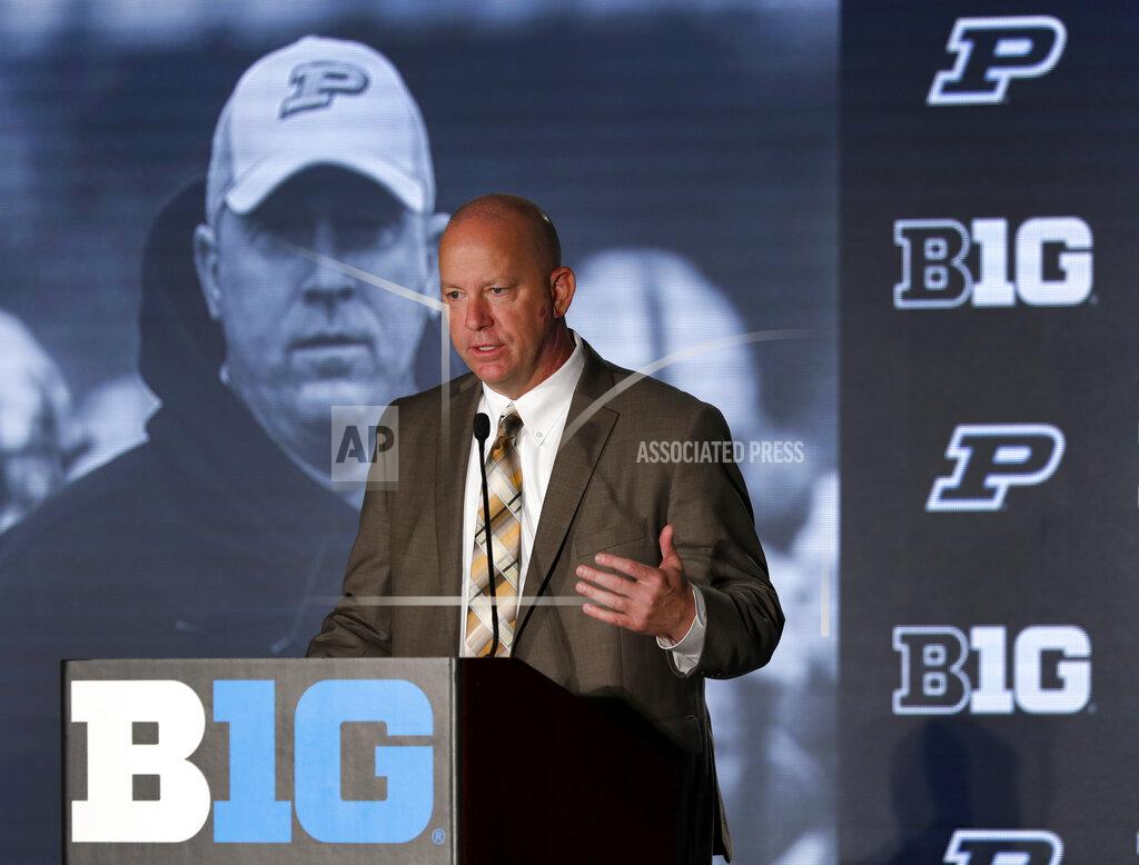 Charles Rex Arbogast FILE - In this July 19, 2019, file photo, Purdue head coach Jeff Brohm responds to a question during the Big Ten Conference NCAA college football media days in Chicago. Big Ten is going to give fall football a shot after all. Less than five weeks after pushing football and other fall sports to spring in the name of player safety during the pandemic, the conference changed course Wednesday, Sept. 16, 2020, and said it plans to begin its season the weekend of Oct. 23-24.(AP Photo/Charles Rex Arbogast, File)