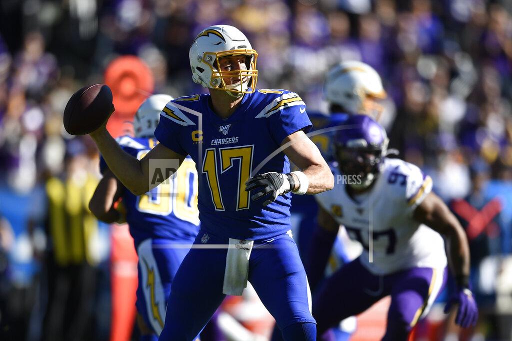 Kelvin Kuo Los Angeles Chargers quarterback Philip Rivers looks to throw a pass during the first half of an NFL football game against the Minnesota Vikings, Sunday, Dec. 15, 2019, in Carson, Calif. (AP Photo/Kelvin Kuo)