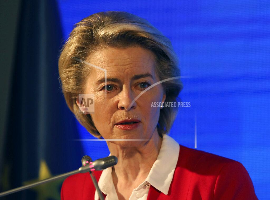 Burhan Ozbilici European Commission President Ursula von der Leyen speaks during a joint news conference with EU Council President Charles Michel after talks with Turkey's President Recep Tayyip Erdogan, in Ankara, Turkey, Tuesday, April 6, 2021. Top European Union officials met with Erdogan in Ankara on Tuesday, weeks after EU leaders agreed to boost trade and improve cooperation on migration following conciliatory steps from Turkey. (AP Photo/Burhan Ozbilici)