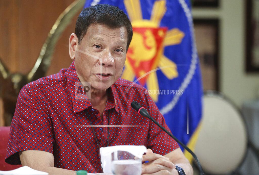 FILE - In this May 28, 2020, file photo provided by the Malacanang Presidential Photographers Division, Philippine President Rodrigo Duterte, talks during his speech at the Malacanang presidential palace in Manila, Philippines. The U.N. human rights office called on the Philippines government in a new report Thursday, June 4, to end all violence targeting suspected drug offenders and to disband private and state-backed paramilitary groups which have caused serious human rights violations in the country.(Ace Morandante/Malacanang Presidential Photographers Division via AP, File)
