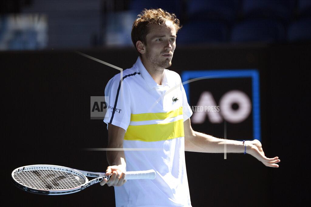 Andy Brownbill Russia's Daniil Medvedev reacts during third round match against Serbia's Filip Krajinovic at the Australian Open tennis championship in Melbourne, Australia, Saturday, Feb. 13, 2021.(AP Photo/Andy Brownbill)