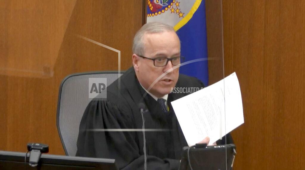 Uncredited In this image from video, Hennepin County Judge Peter Cahill reads instructions to the jury before closing arguments, Monday, April 19, 2021, in the trial of former Minneapolis police officer Derek Chauvin at the Hennepin County Courthouse in Minneapolis. Chauvin is charged in the May 25, 2020 death of George Floyd. (Court TV via AP, Pool)